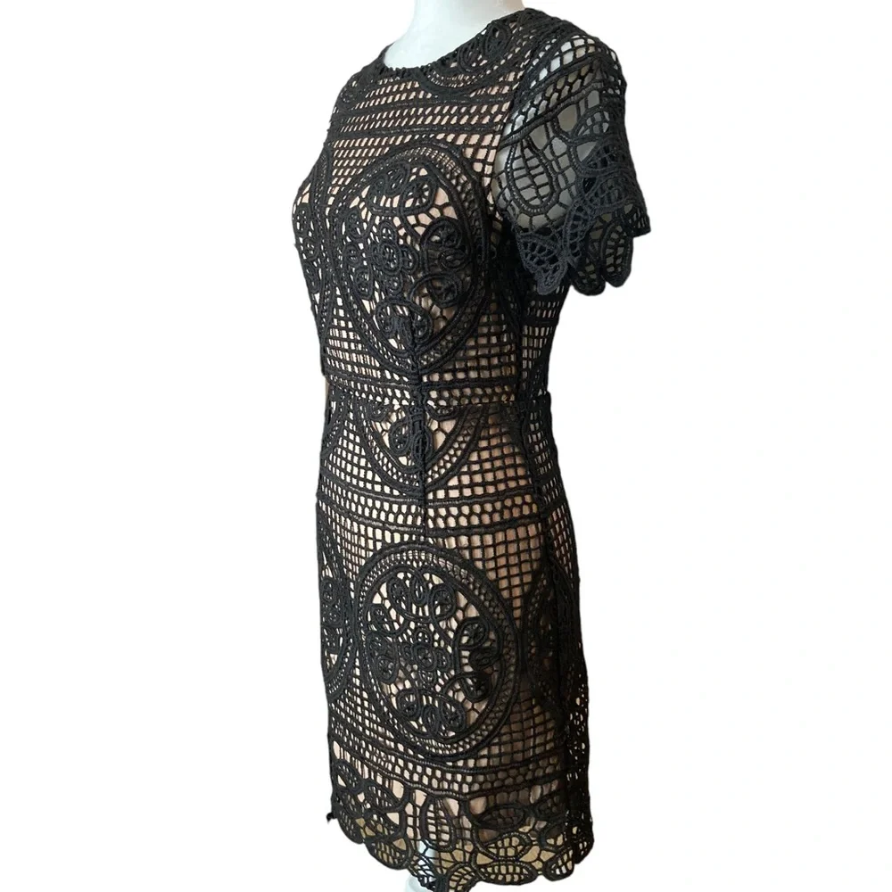 J.O.A. Los Angeles Women's black crochet lace overlay short sleeve dress, Sz S - Picture 3 of 17